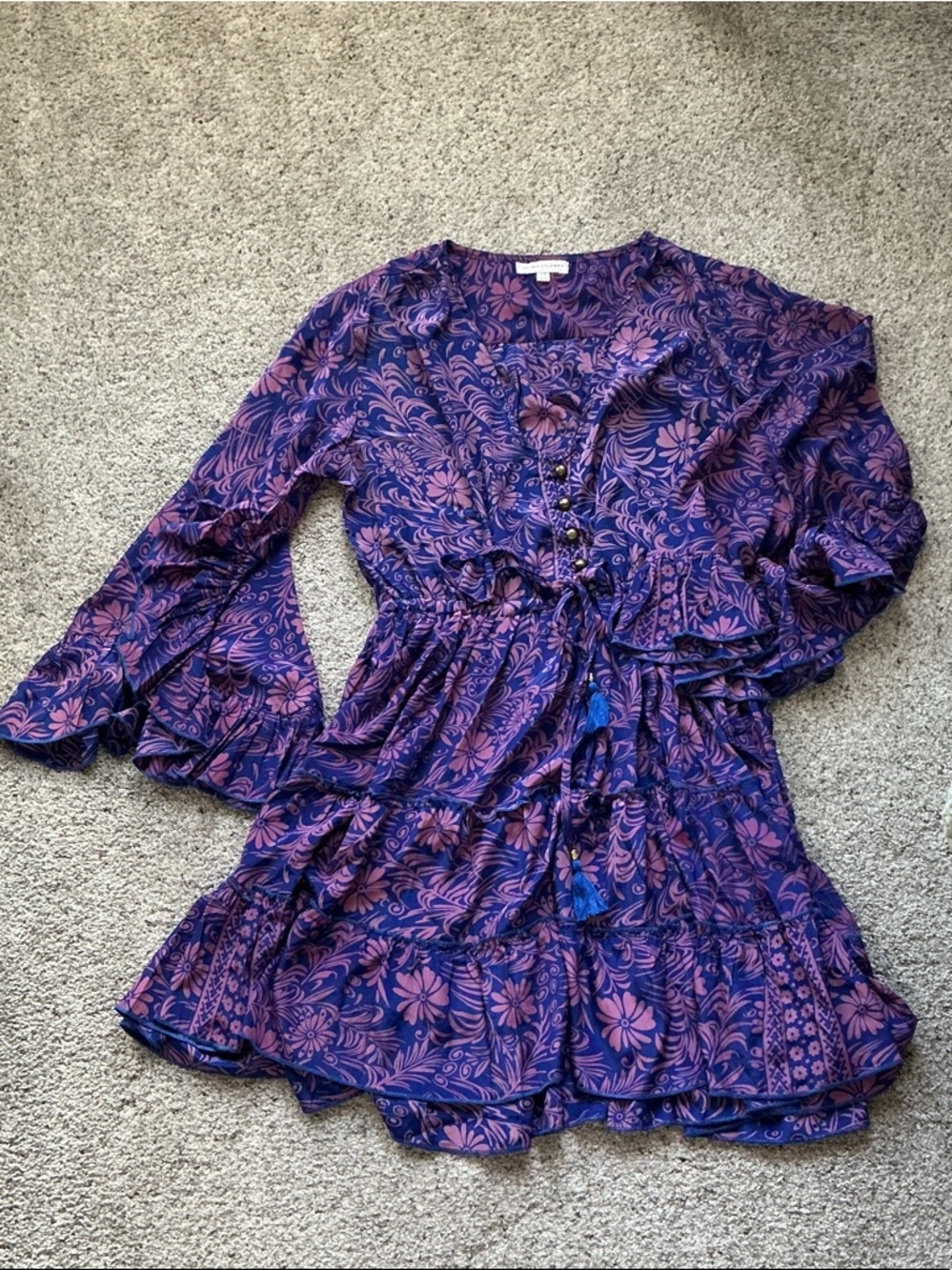 New Karma Highway Tiered Floral Mini Dress ~ Purple & Pink